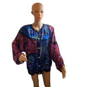 Diane Freis Original Vintage Silk Bomber Jacket Gold Buttons Size P AS IS